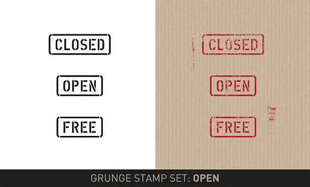 Vector illustration of Stencil stamp set: open / close (plain and grunge versions)