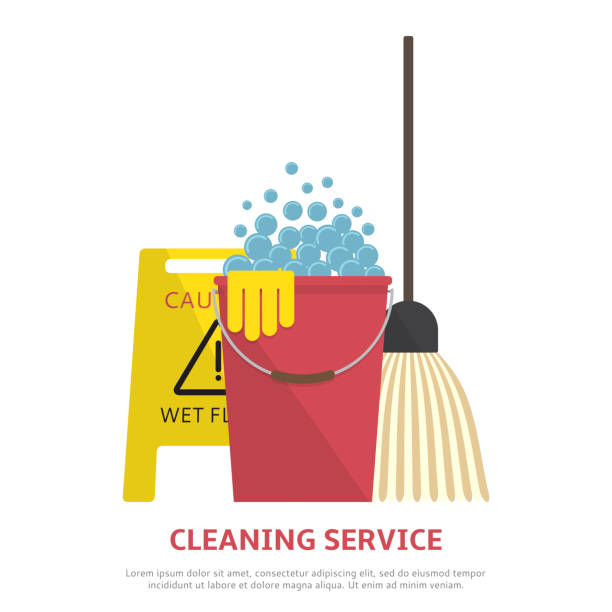 bildbanksillustrationer, clip art samt tecknat material och ikoner med cleaning service banner  in flat style - cleaning surface