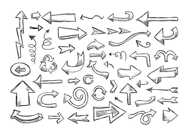 Vector illustration of Arrows vector set. Hand drawn arrows signs