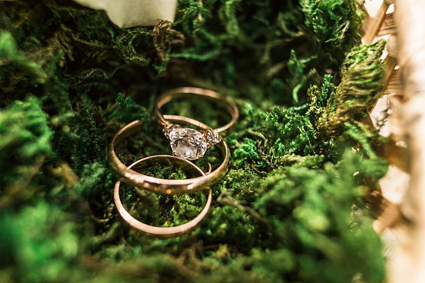 istock Gold wedding rings on green backgraund 530576106