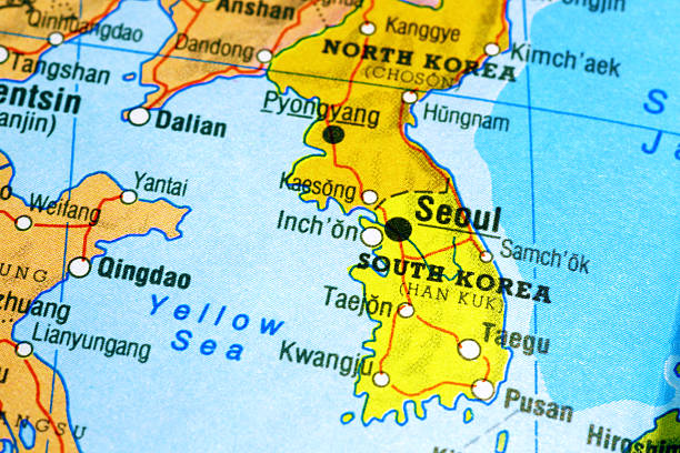 carte de la corée du sud - korean peninsula photos et images de collection