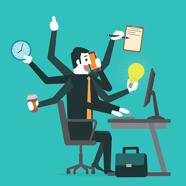 Vector illustration of Multitasking businessman