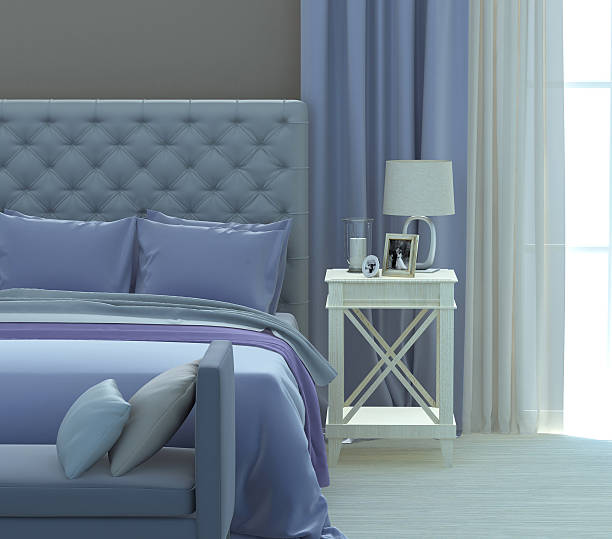 istock Gray and blue bedroom 530579512