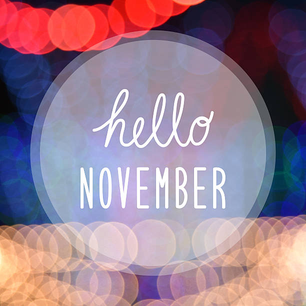 istock Hello November greeting on bokeh lights 530579608