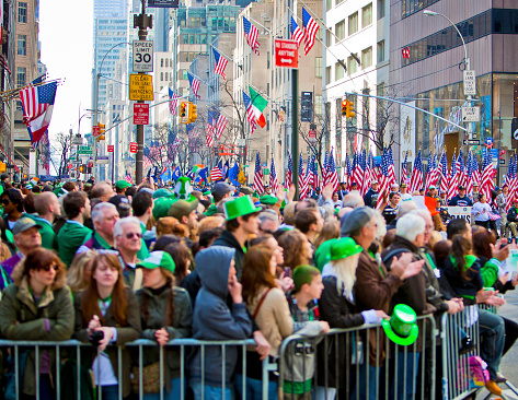 New York, USA - March 17, 2012: Crowds of people gather to celebrate at the St. Patrick's Day Parade in New York City