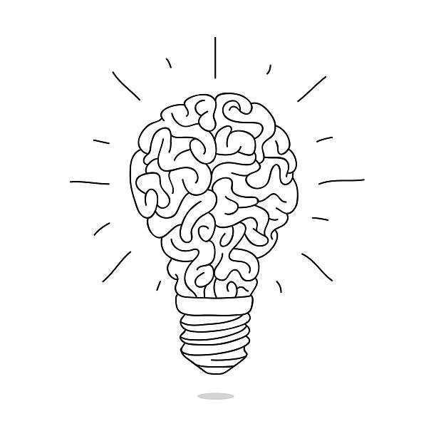 The lamp in the form of the brain The lamp in the form of the brain. Vector illustration on white background. Charge brain. Turn on the brain. electric organ stock illustrations