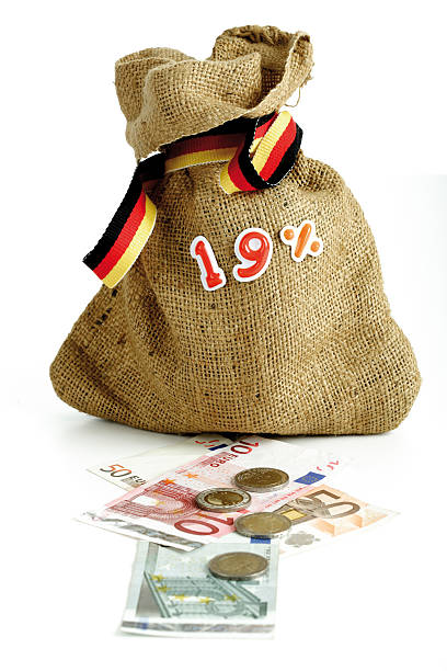 istock 19 percent sign on sack, bank notes, coins 530584317