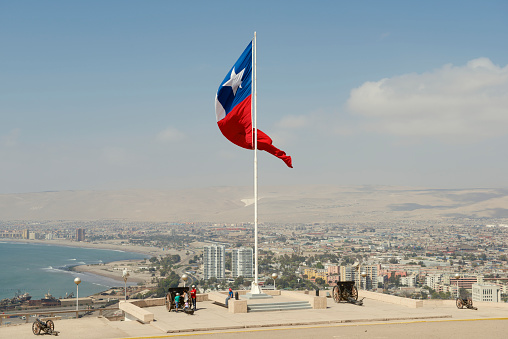 Arica, Chile - October 20, 2013: Unidentified people enjoy the view to Arica city from el Morro de Arica hill on October 20, 2013 in Arica, Chile.