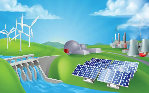 Vector illustration of Energy Power Generation Sources