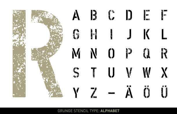 ilustrações, clipart, desenhos animados e ícones de estêncil grunge alfabeto - estêncil