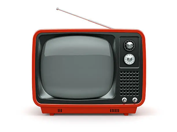 Red retro TV on white background