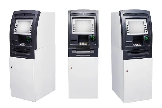 Set of Automated Teller Machine or ATM isolated over white background