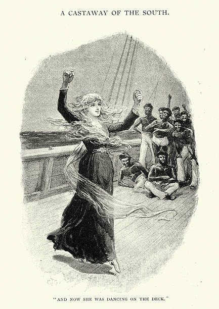 illustrations, cliparts, dessins animés et icônes de victorien femme danse sur le pont d'un navire - tall ship audio