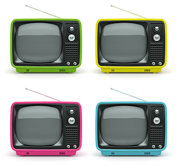 istock Multicolored retro TV on white background 530586777