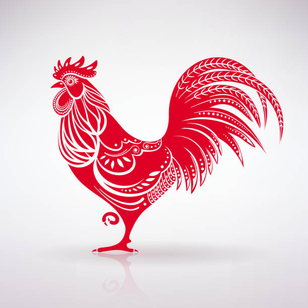 Stylized Red Rooster stylized red rooster on a light background bantam stock illustrations