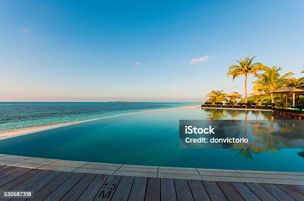 Luxury Swimming Pool On Maldives Tropical Beach Stock Photo - Download Image Now - Luxury, Beach, Tourist Resort