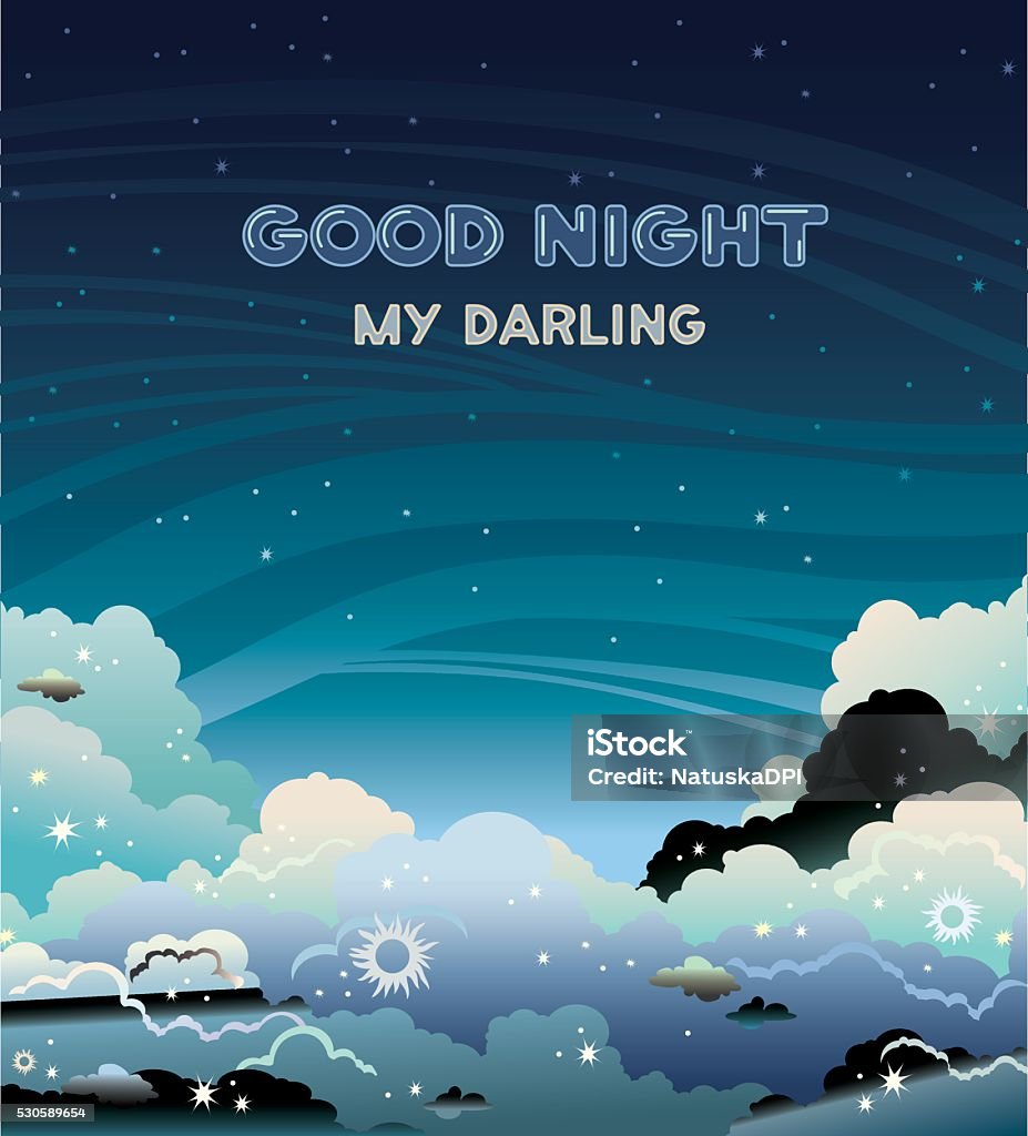 Good Night My Darling Cloudy Starry Sky Stock Illustration ...