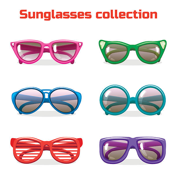Various shapes and colors sunglasses Various shapes and colors sunglasses collection in vector background of the cool guy wearing sunglasses stock illustrations