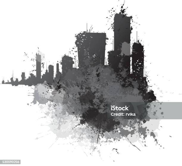 Vector Abstract Cityscape Stock Illustration - Download Image Now - City, Grunge Image Technique, Ink