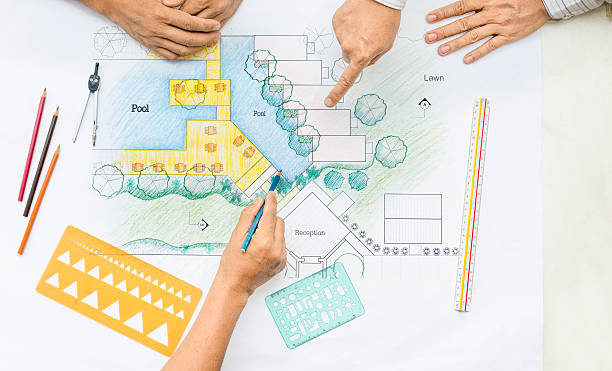 istock Landscape architect Design resort plan meeting with client 530590818