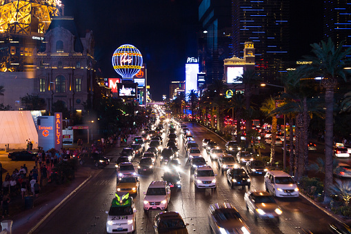 Las Vegas, Nevada, Usa - May 18th 2013: People and traffic on The Las Vegas Strip at night.