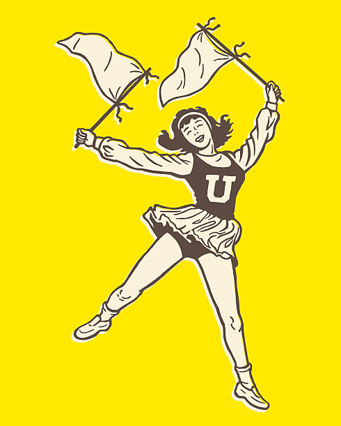 cheerleader mit flaggen - adolescence flag university people stock-grafiken, -clipart, -cartoons und -symbole