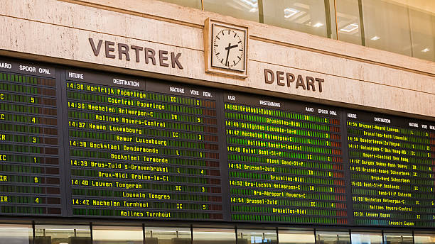istock Train departure board in Gare du Nord, Brussels 530595195