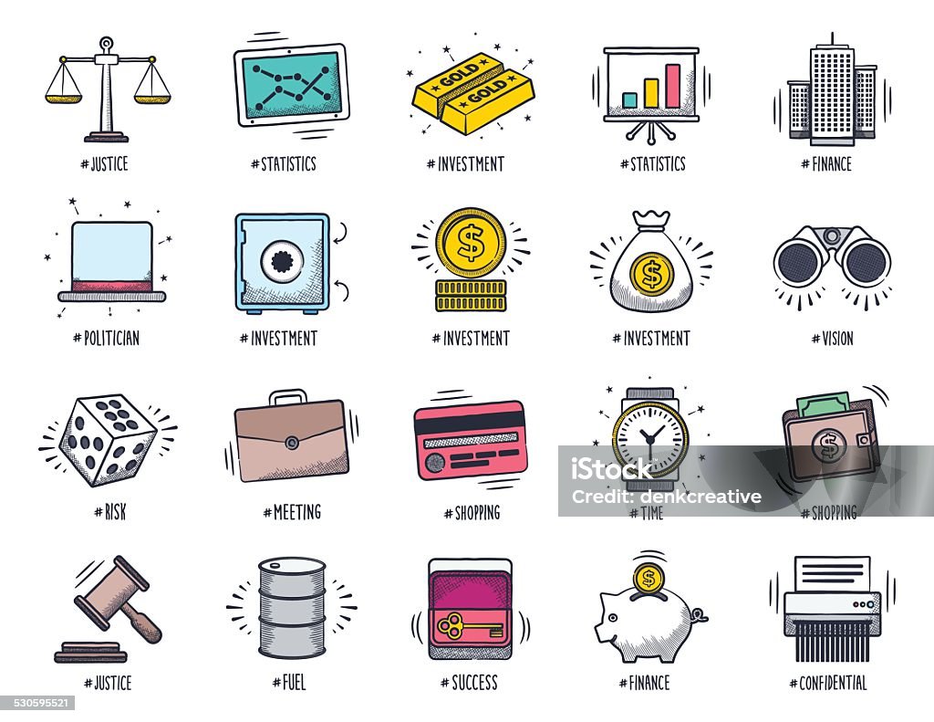 Business and Finance Doodles Business and finance icon set. Vector doodle illustrations. Drawing - Activity stock vector