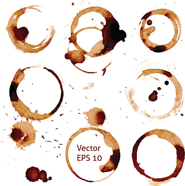 vector cup of coffee stains on white background. - kahve stock illustrations