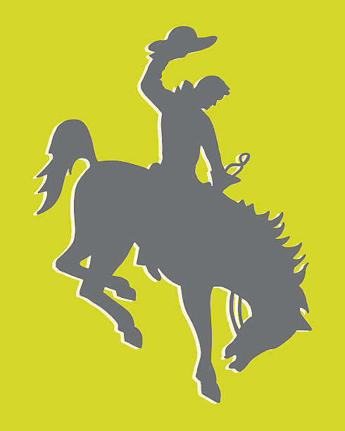 ilustraciones, imágenes clip art, dibujos animados e iconos de stock de silhouette of cowboy y caballos - green background color image people animal