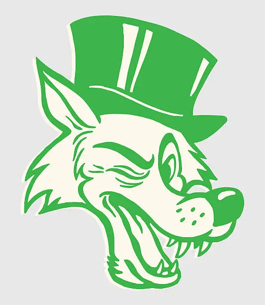 Vector illustration of Winking Wolf Wearing Top Hat