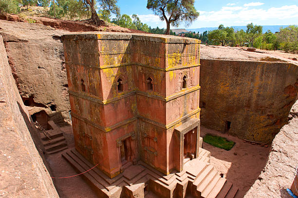 Church of St. George, UNESCO World heritage, Lalibela, Ethiopia. Unique monolithic rock-hewn Church of St. George (Bete Giyorgis), UNESCO World heritage, Lalibela, Ethiopia. horn of africa photos stock pictures, royalty-free photos & images