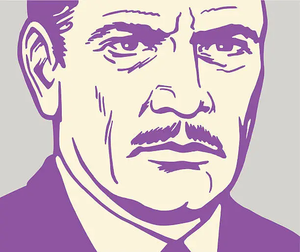 Vector illustration of Closeup of a Serious Man