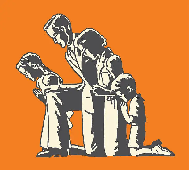 Vector illustration of Family of Four Praying