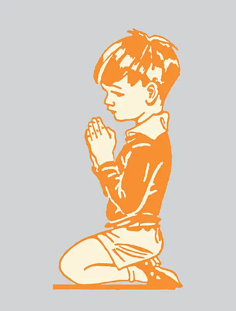 Vector illustration of Little Boy Praying on Knees