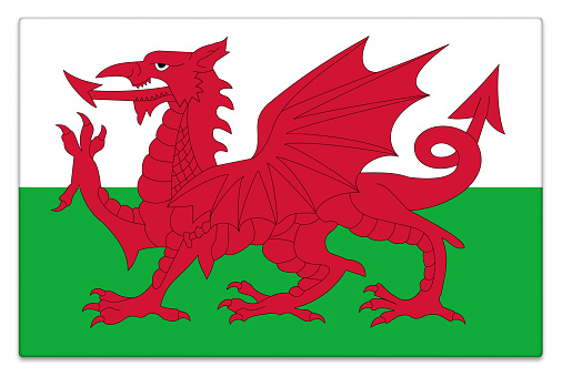 Gloss Welsh flag on white with subtle shadow.