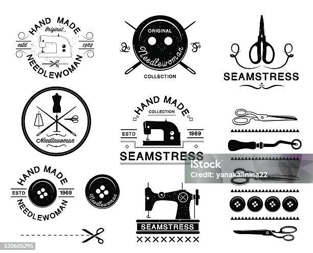 Set Of Vintage Tailor Labels Logo And Designed Elements Stock Illustration - Download Image Now