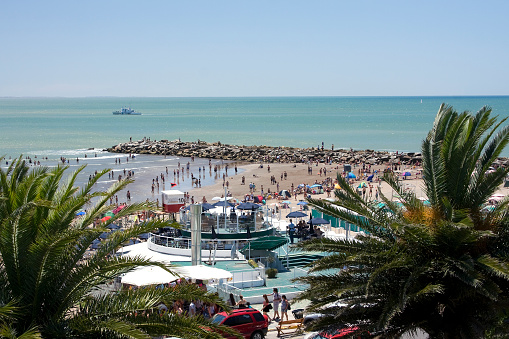 Mar del Plata City, Buenos Aires Province, Argentina - November 23, 2014: People vacation on the beaches of Mar de Plata. summer in Atlantic Ocean. 