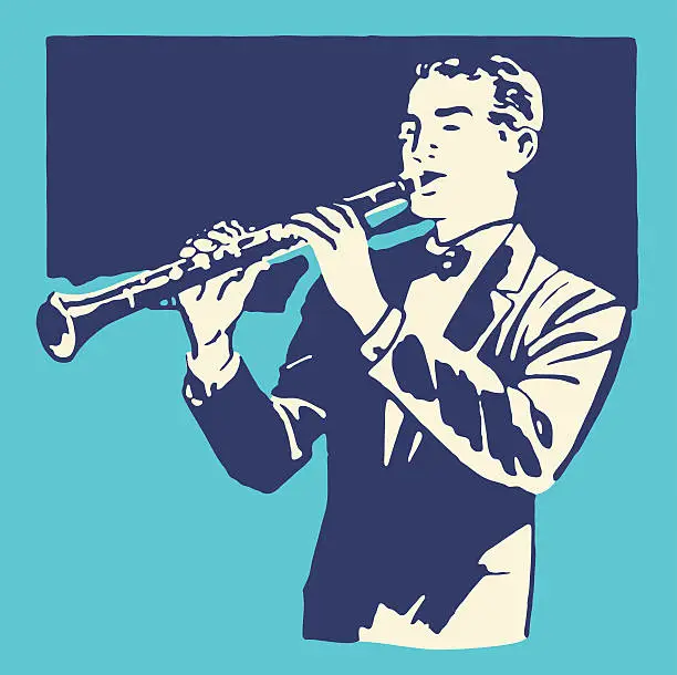 Vector illustration of Man Playing Clarinet