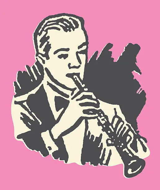 Vector illustration of Man Playing Clarinet