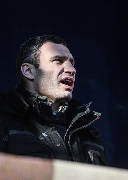 Kiev, Ukraine, February 02, 2014. Ukrainian opposition co-leader Vitali Klitschko speaks during an anti-government protest rally in Kiev, Ukraine. Ukraine has been convulsed by protests led by pro-European activists.