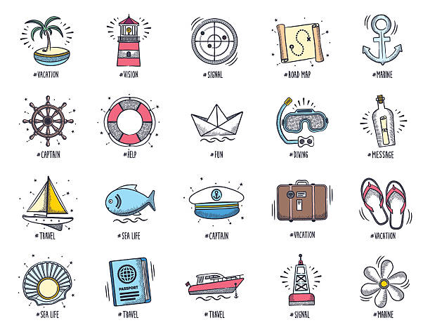 ilustrações, clipart, desenhos animados e ícones de marine rabiscos - fishing industry fishing nautical vessel buoy