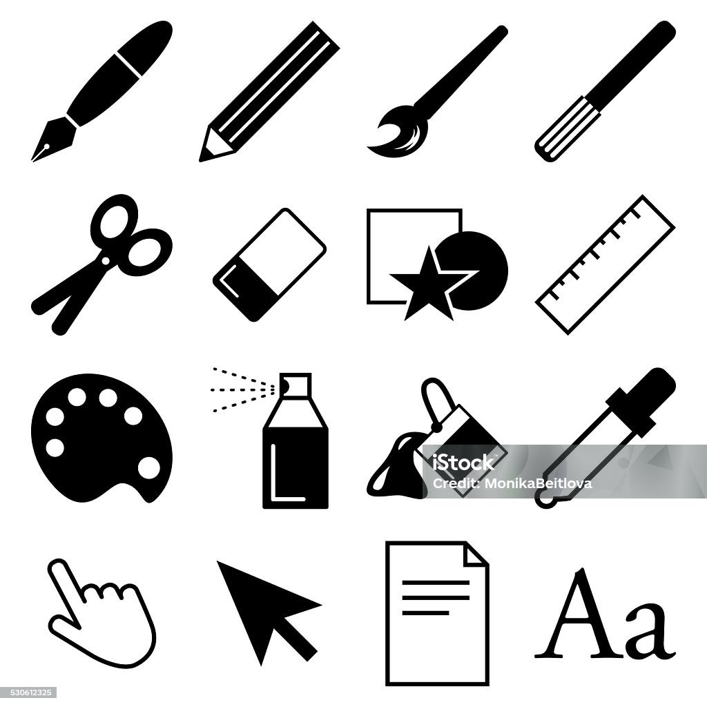 Draw and paint icons Set of draw, paint and scatch icons. Black Color stock vector