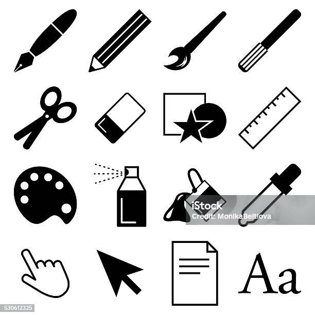 Draw And Paint Icons Stock Illustration - Download Image Now - Black Color, Brushing, Can