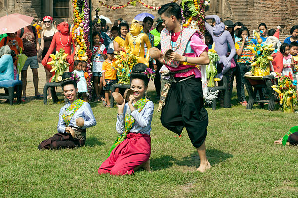 Lopburi,Thailand-November 30,2014 : Unidentified dancer which is the art of traditional dancing show people who live in this area,tourists, visitors in Thailand Monkey Party on November 30,2014,Phra Phrang Sam Yod temple,Lopburi,Thailand.