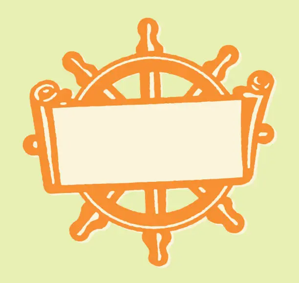 Vector illustration of Ship's Helm with Blank Banner