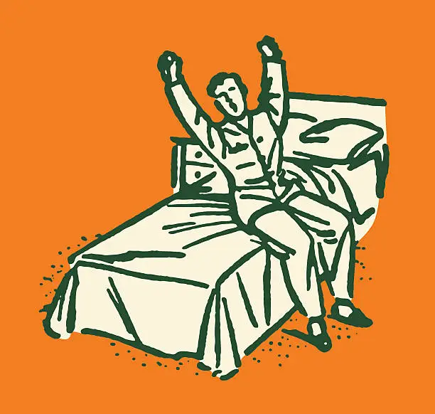 Vector illustration of Man Stretching in Bed