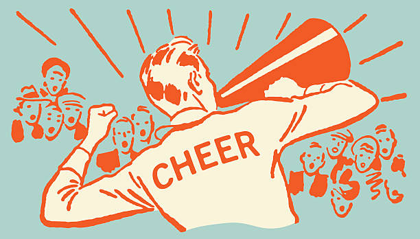 mężczyzna cheerleaderka z megafon prowadzenie tłum - cheerleader stock illustrations