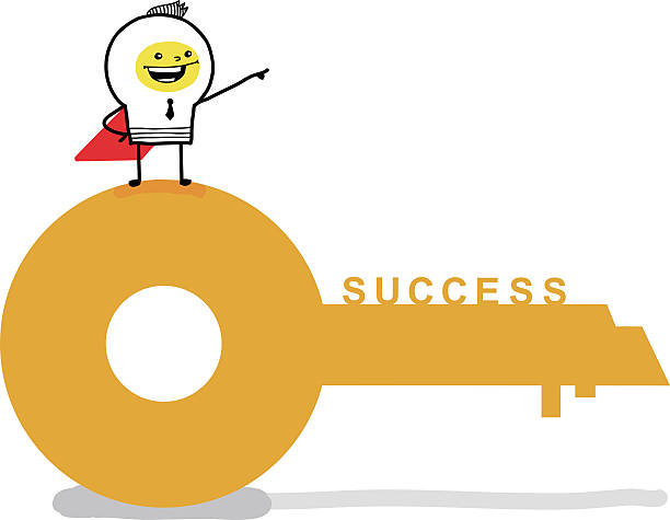 Saw the success. A business man gets the key of success.he stands on the top and looks at the future. linchpin stock illustrations
