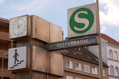 Sign for the Reeperbahn station in the middle of the infamous red light district in Hamburg, Germany.